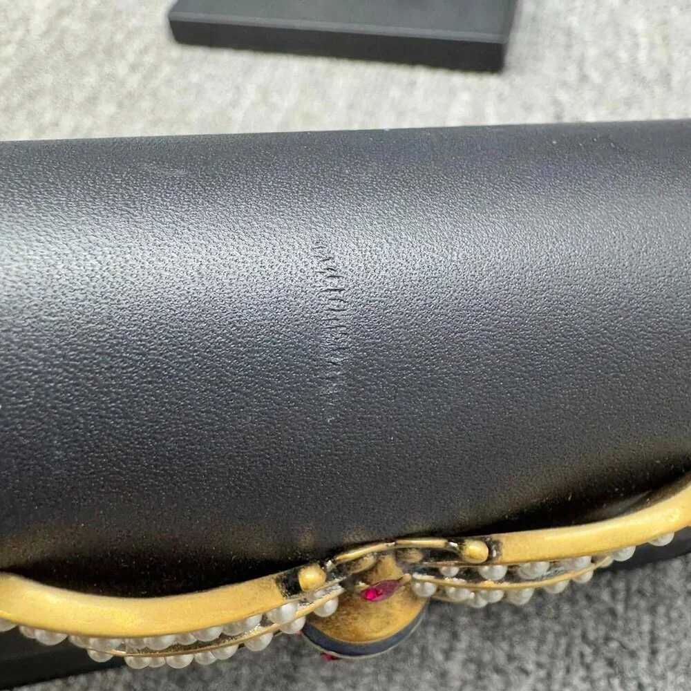 Authentic Gucci Queen Margaret Bee Chain Wallet Black Leather GG Crossbody - Picture 7 of 15